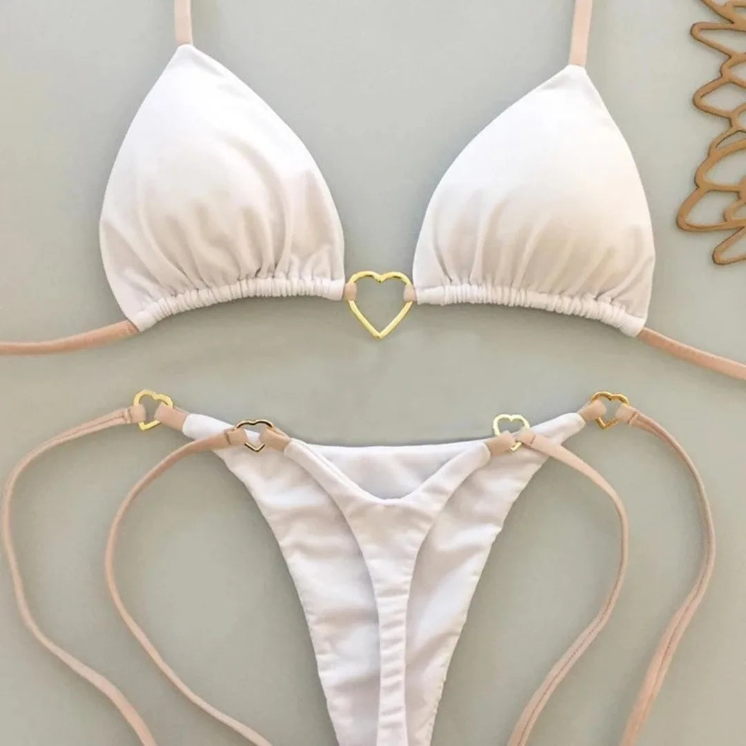 Fashionable Women’s White Bikini – Low-Rise Lace-Up Two-Piece Swimwear