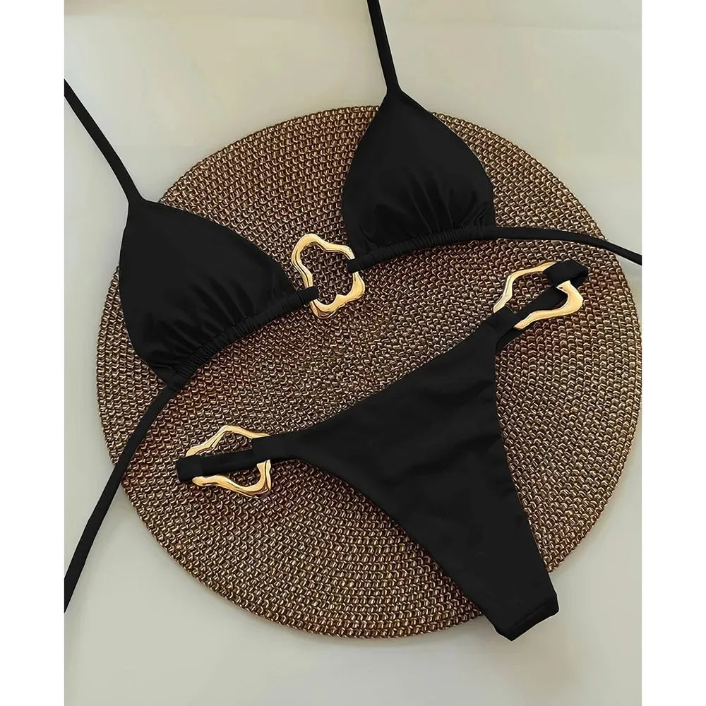 New Sexy Lace-Up Bikini – Solid Color Two-Piece Swimsuit for Women