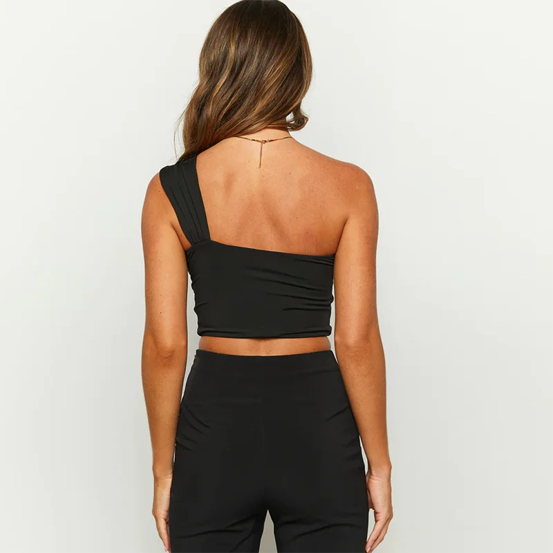 Women's Spicy Girl Sexy One-Shoulder Hollow Open-Back Tight Crop Top – Nightclub 2025 New Edition