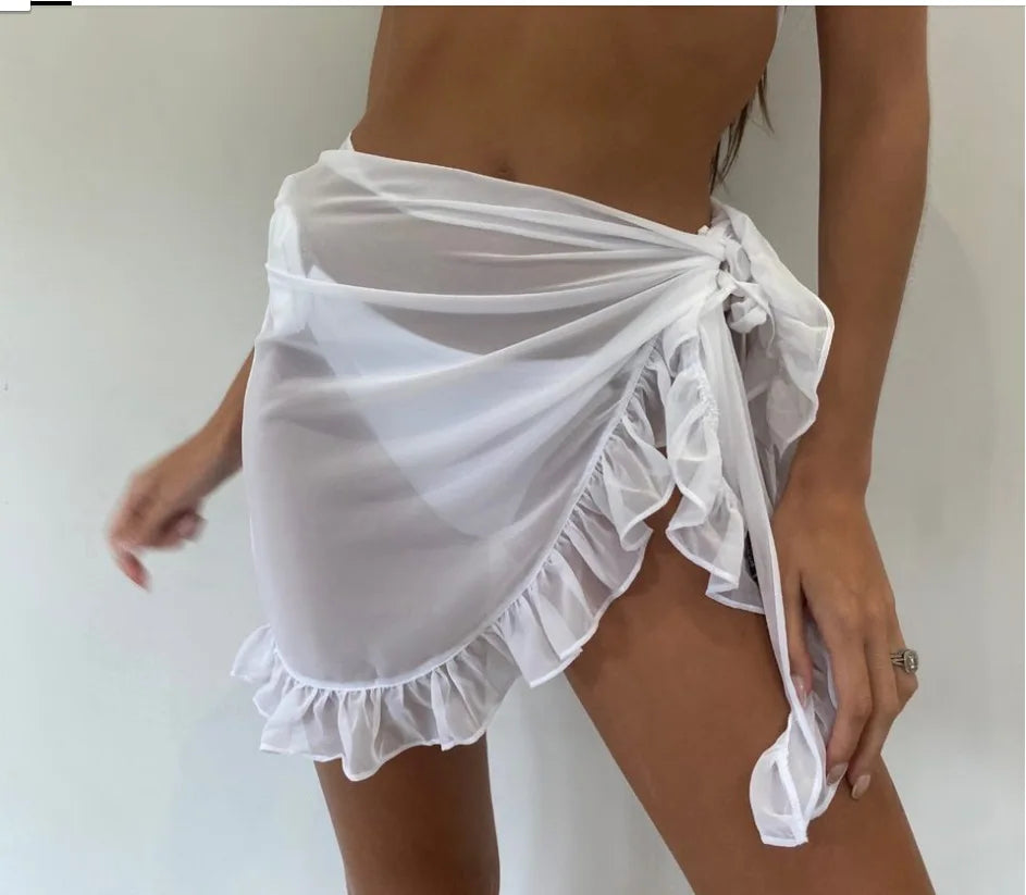 Bestwayclox 2025 Summer Ruffle Bikini Cover‑Up – Short Ruffle Sarong Skirt for Women