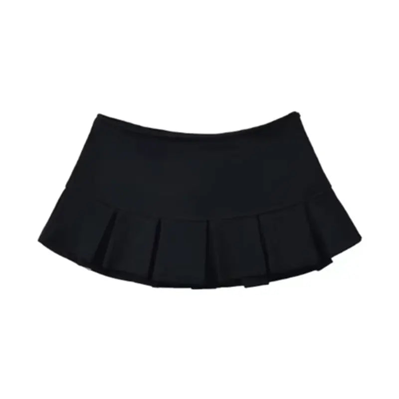Mooyufon Y2K Low-Waist Pleated Mini Skirt – Light Grey Vintage A-Line Skort for Women, Summer Casual Style