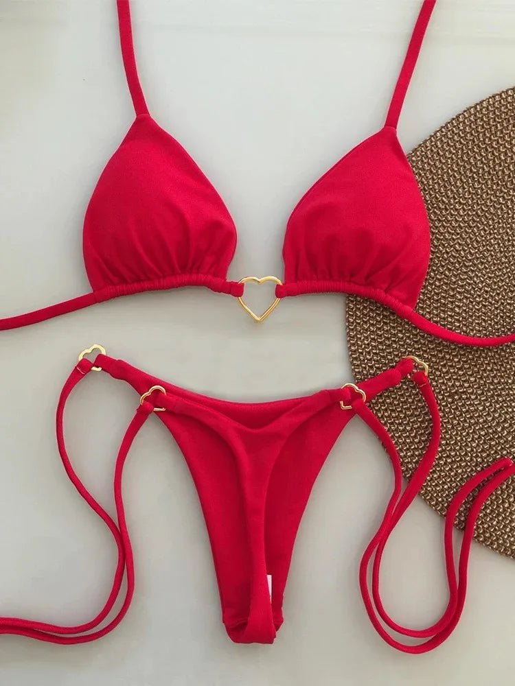 Fashionable Women’s White Bikini – Low-Rise Lace-Up Two-Piece Swimwear