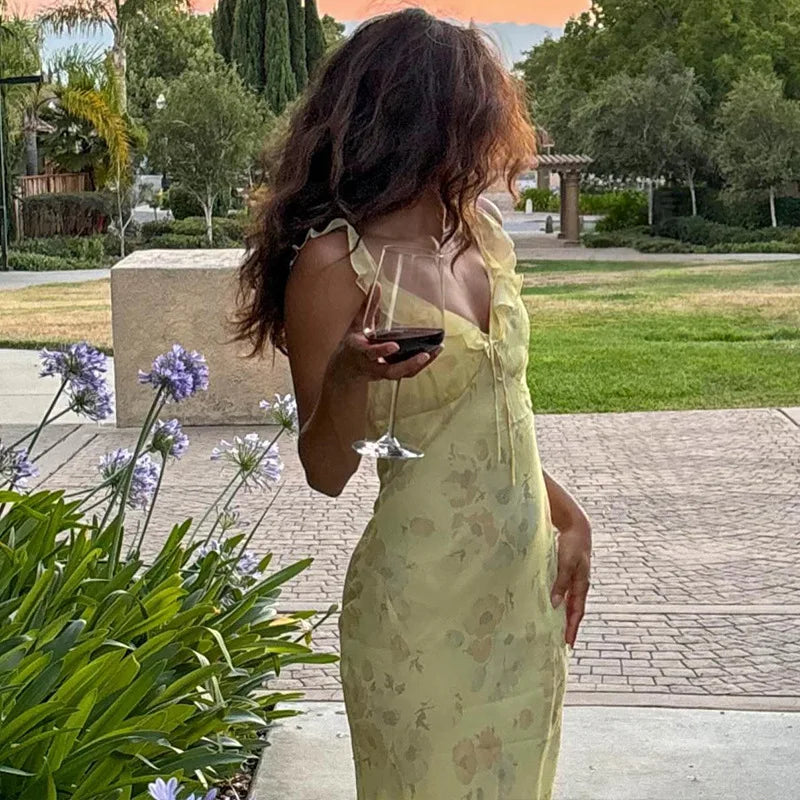 Cryptographic Summer Floral Plunge Maxi Dress – Backless Fairy-Inspired Vacation & Beach Outfit