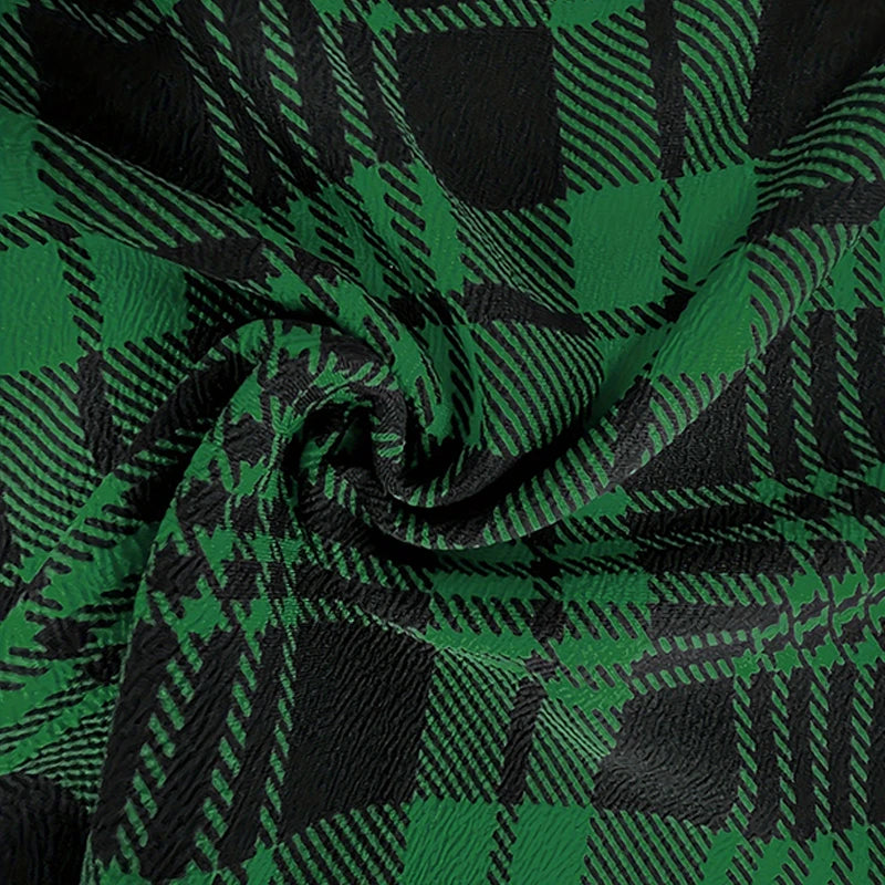Plus Size Green Plaid Pencil Mini Skirt – Elegant Office-to-Street Style for Women, Available Up to 5XL
