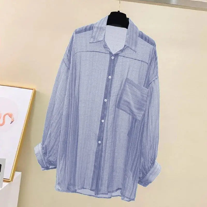 Women's Summer Chiffon Sunscreen Shirt – Sheer Loose-Fit Blouse | Elegant Korean Harajuku Style Cardigan Top