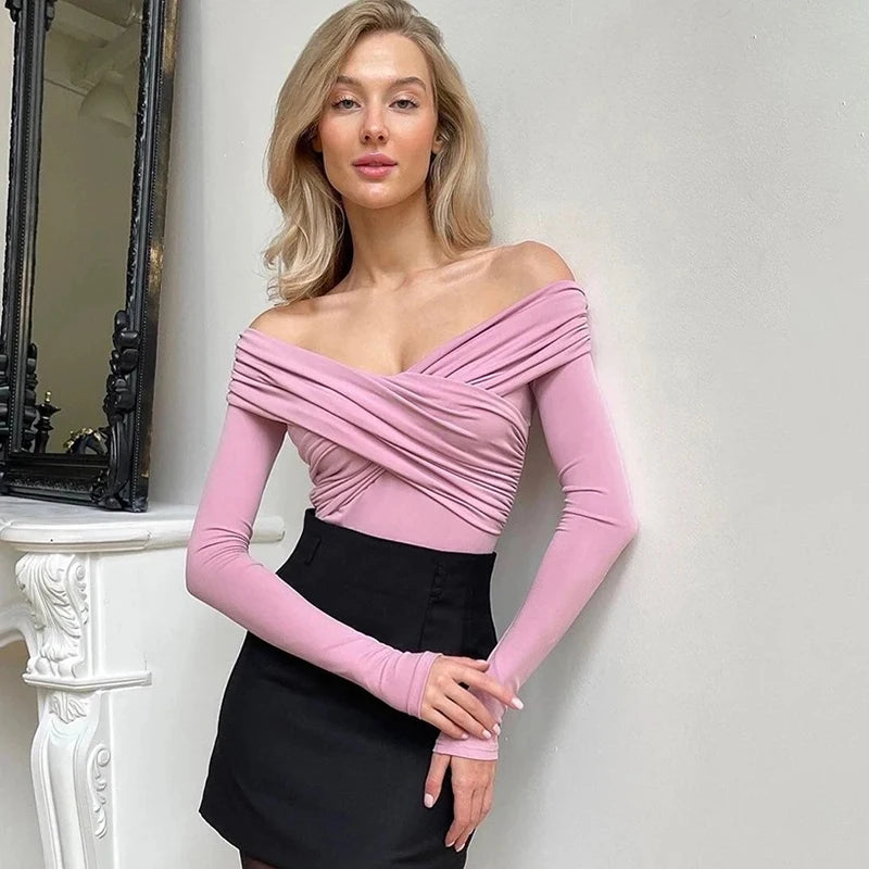 Women’s Spring Sexy Red Bodysuit – Backless Solid Corset Slim Fit with Crossed Detail, Long Sleeve Knitted Romper