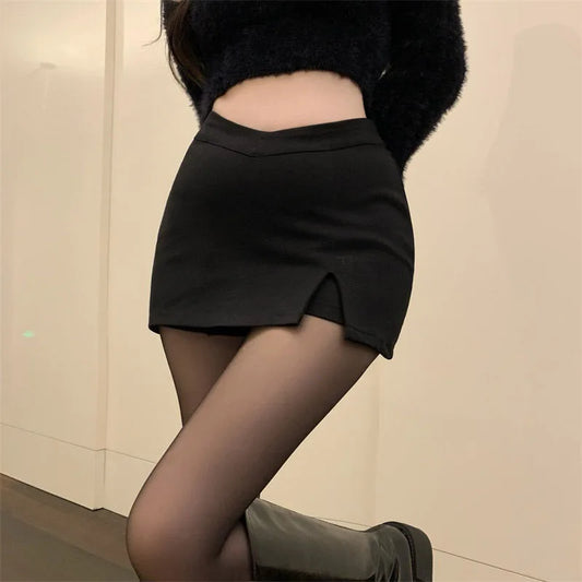 Women's Black High-Waist Split Mini Skirt – Summer Sexy Slim A-Line Slit Skirt for Club, Party, and Streetwear