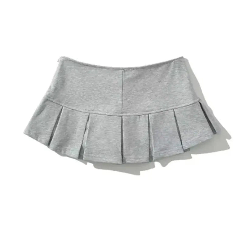Mooyufon Y2K Low-Waist Pleated Mini Skirt – Light Grey Vintage A-Line Skort for Women, Summer Casual Style