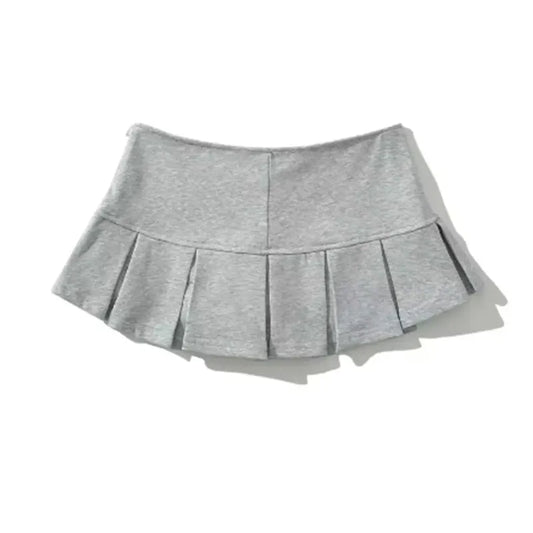 Mooyufon Y2K Low-Waist Pleated Mini Skirt – Light Grey Vintage A-Line Skort for Women, Summer Casual Style