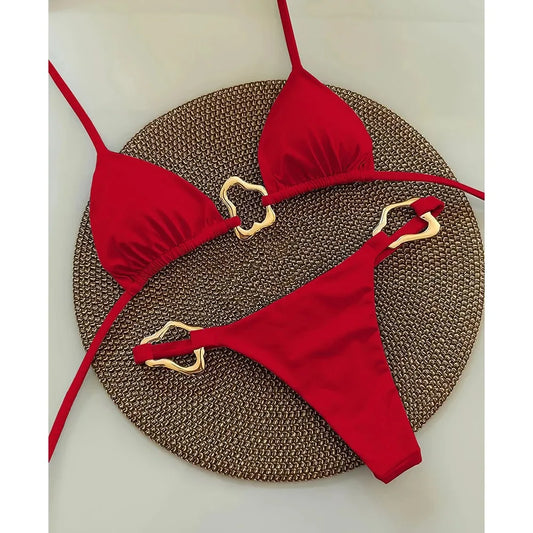 New Sexy Lace-Up Bikini – Solid Color Two-Piece Swimsuit for Women