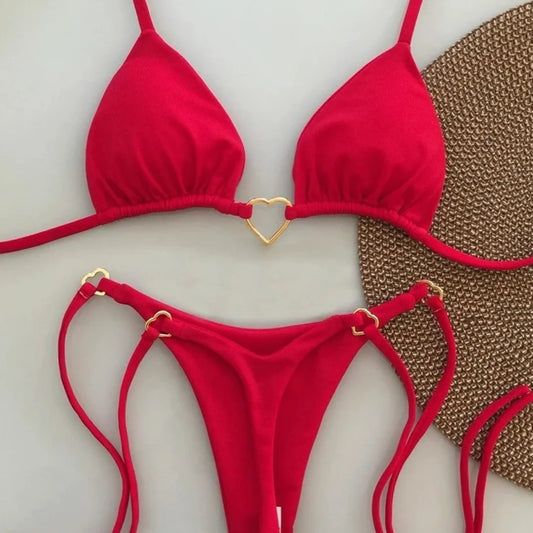 Fashionable Women’s White Bikini – Low-Rise Lace-Up Two-Piece Swimwear