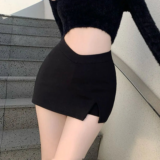 Women's Black High-Waist Split Mini Skirt – Summer Sexy Slim A-Line Slit Skirt for Club, Party, and Streetwear