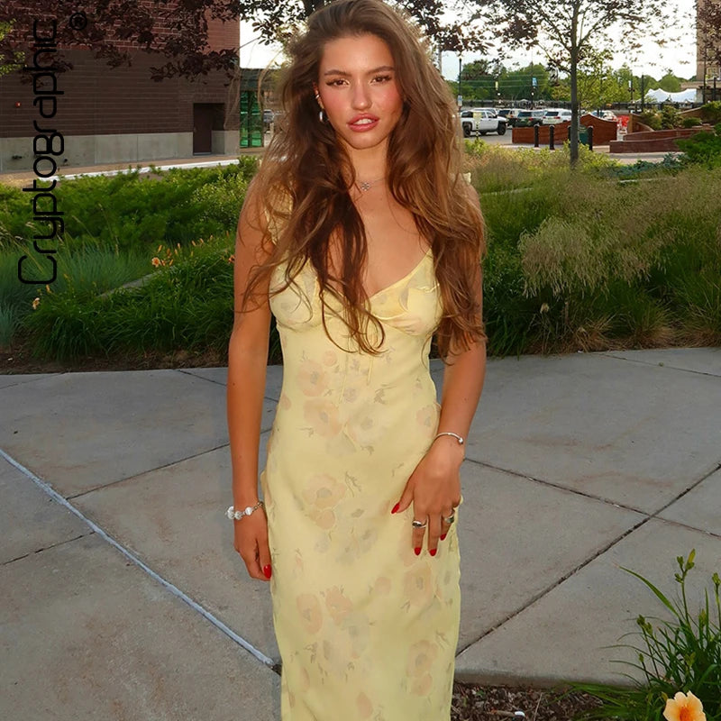 Cryptographic Summer Floral Plunge Maxi Dress – Backless Fairy-Inspired Vacation & Beach Outfit