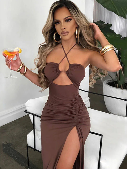 Elegant Sleeveless Backless Midi Dress – Slim Fit Bodycon Style for Women's Nightclub and Party Wear