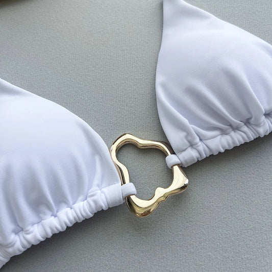 New Sexy Lace-Up Bikini – Solid Color Two-Piece Swimsuit for Women