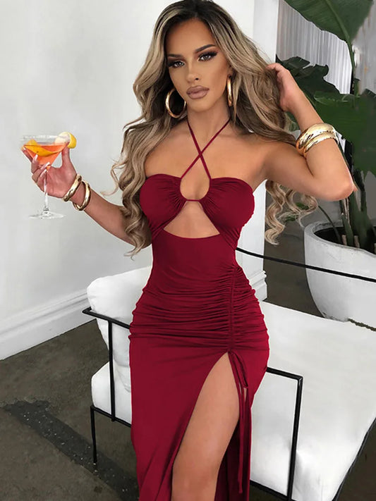 Elegant Sleeveless Backless Midi Dress – Slim Fit Bodycon Style for Women's Nightclub and Party Wear