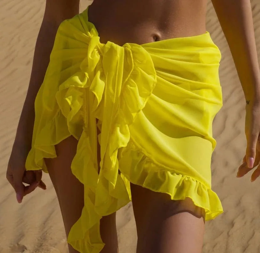 Bestwayclox 2025 Summer Ruffle Bikini Cover‑Up – Short Ruffle Sarong Skirt for Women