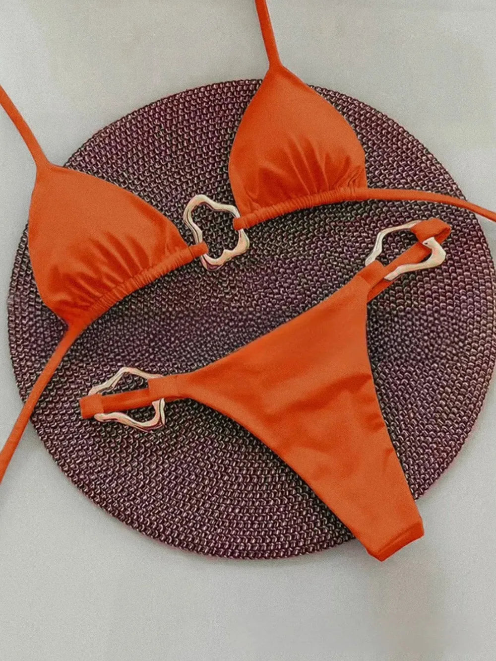 New Sexy Lace-Up Bikini – Solid Color Two-Piece Swimsuit for Women