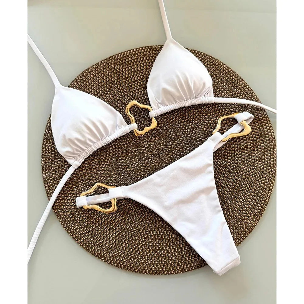 New Sexy Lace-Up Bikini – Solid Color Two-Piece Swimsuit for Women