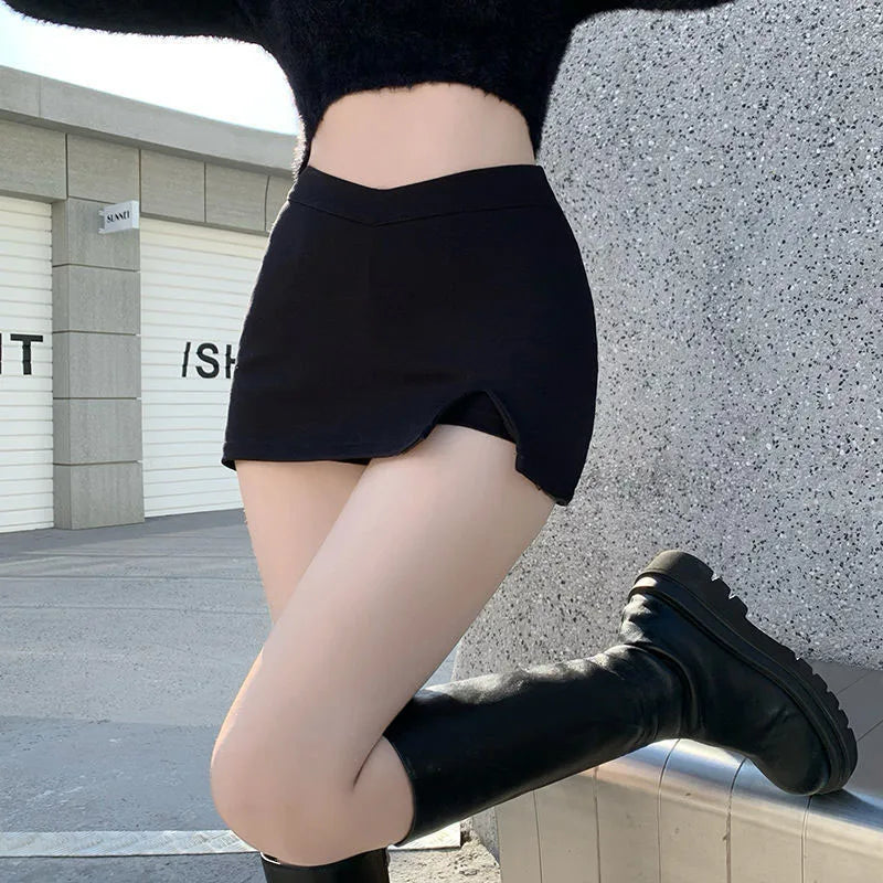 Women's Black High-Waist Split Mini Skirt – Summer Sexy Slim A-Line Slit Skirt for Club, Party, and Streetwear