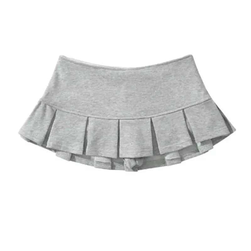 Mooyufon Y2K Low-Waist Pleated Mini Skirt – Light Grey Vintage A-Line Skort for Women, Summer Casual Style