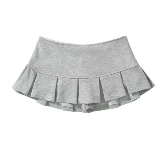 Mooyufon Y2K Low-Waist Pleated Mini Skirt – Light Grey Vintage A-Line Skort for Women, Summer Casual Style