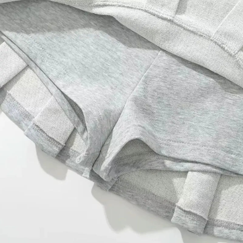 Mooyufon Y2K Low-Waist Pleated Mini Skirt – Light Grey Vintage A-Line Skort for Women, Summer Casual Style