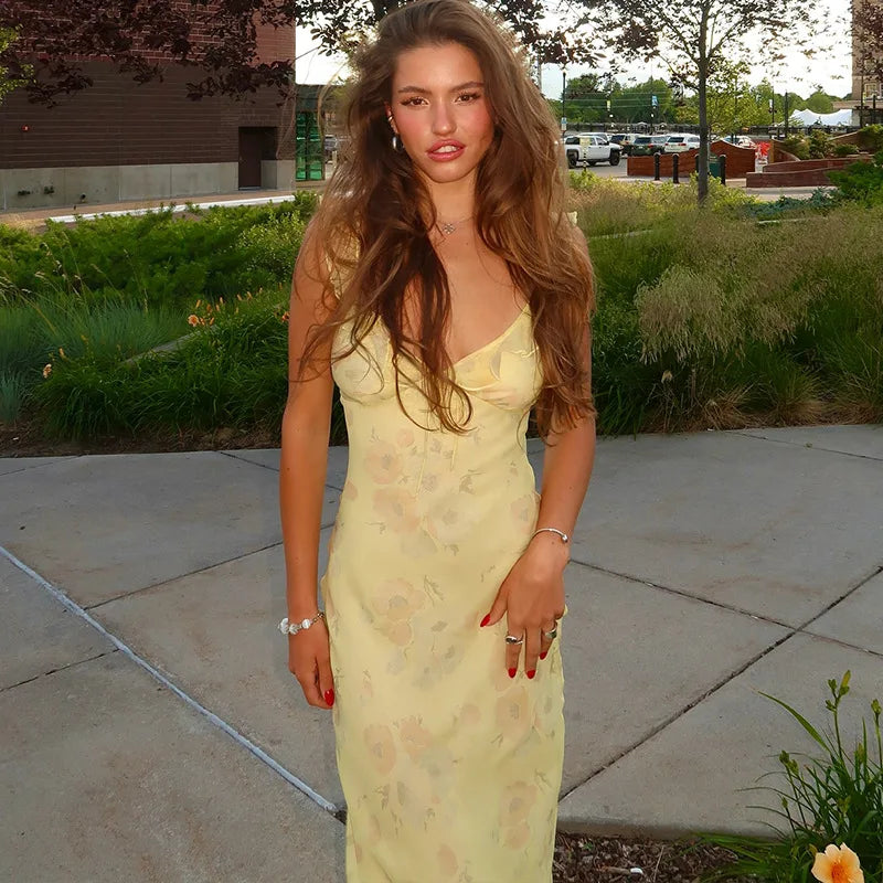 Cryptographic Summer Floral Plunge Maxi Dress – Backless Fairy-Inspired Vacation & Beach Outfit