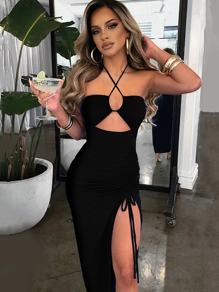 Elegant Sleeveless Backless Midi Dress – Slim Fit Bodycon Style for Women's Nightclub and Party Wear