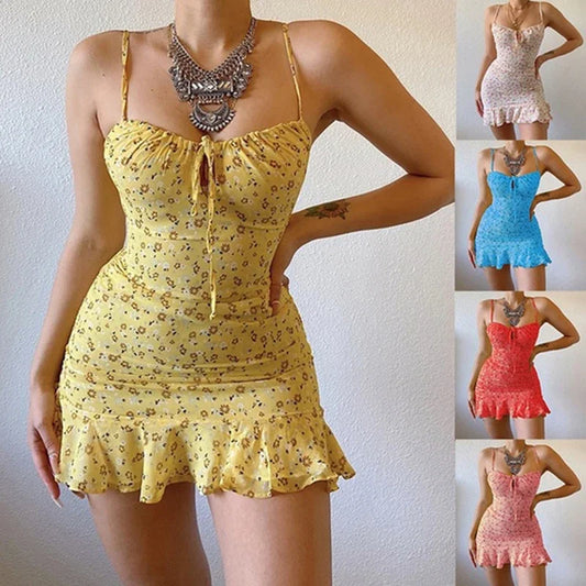Women's Floral Camisole Mini Dress – Sexy Casual Summer Dress for Home or Everyday Wear