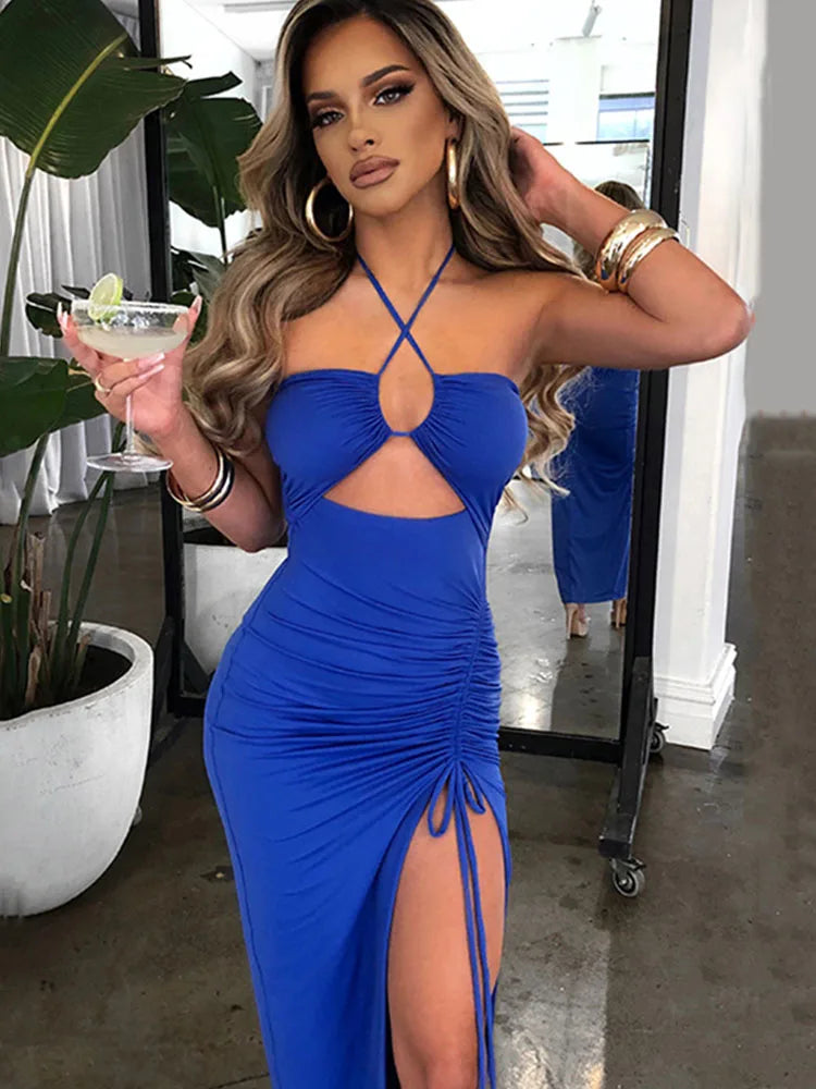 Elegant Sleeveless Backless Midi Dress – Slim Fit Bodycon Style for Women's Nightclub and Party Wear