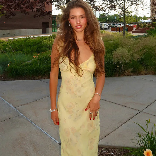 Cryptographic Summer Floral Plunge Maxi Dress – Backless Fairy-Inspired Vacation & Beach Outfit